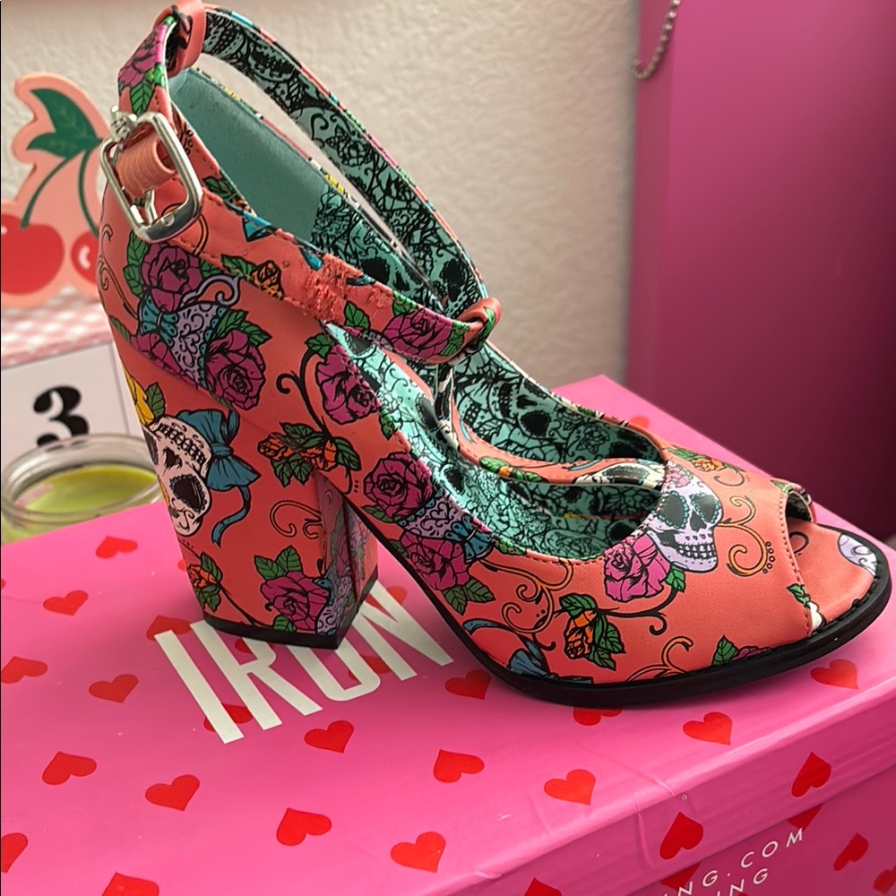Iron Fist Pink and Green Heels Bold Floral Design